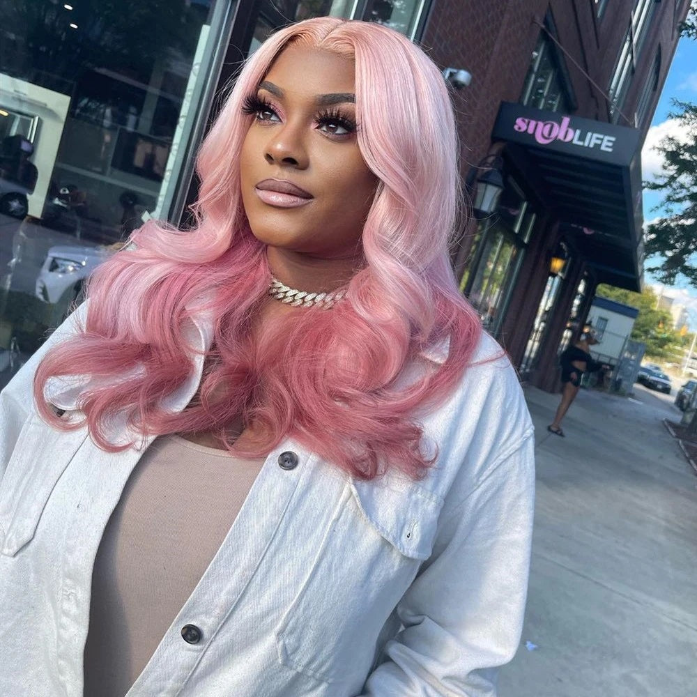 ? 24” ROSE PINK BODY WAVY LACE FRONT WIG? *NWT Amazon.com : Ruaswey Pink Lace Front Wig Human Hair 13x4  main image 2