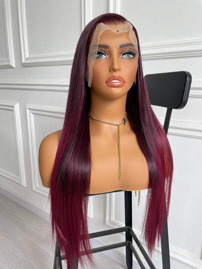 Burgundy Dark Red Highlight Straight Lace Wig