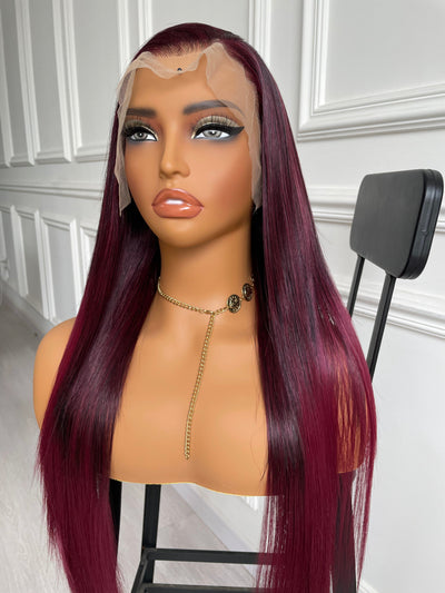 Burgundy Dark Red Highlight Straight Lace Wig