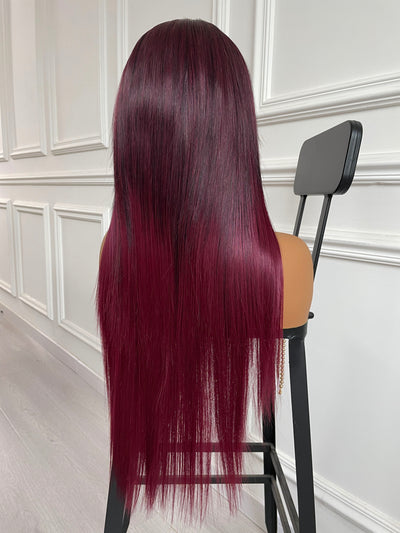 Burgundy Dark Red Highlight Straight Lace Wig