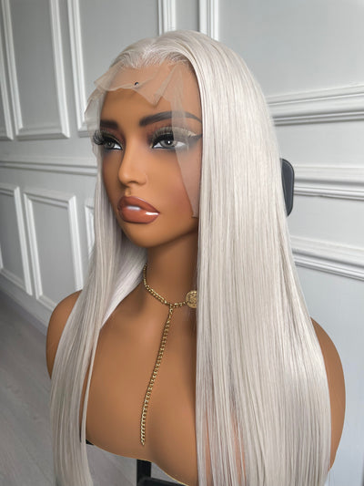 Ice White Straight Lace Wig Heat Resistant Synthetic Wig