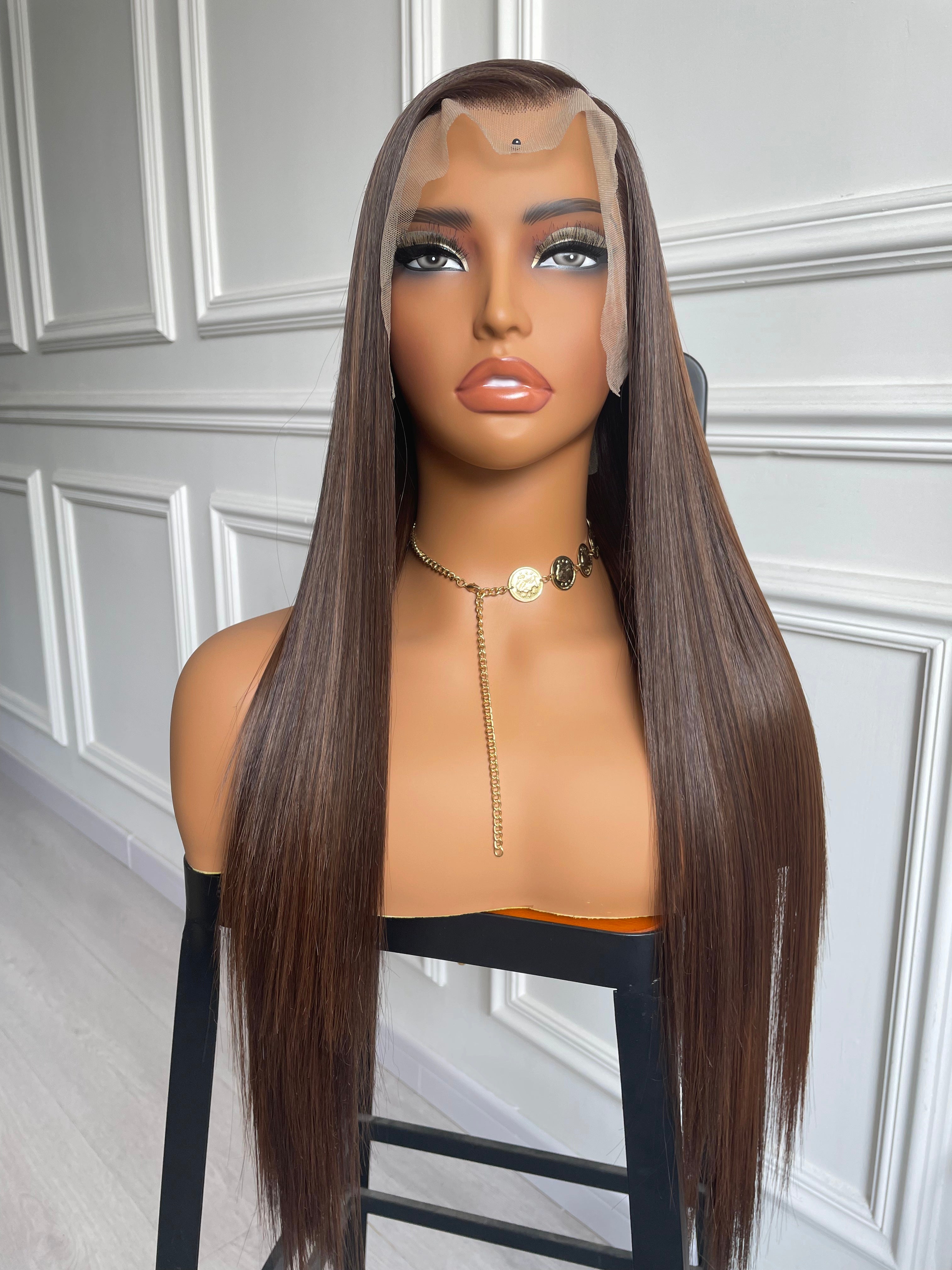 24” DARK BROWN STRAIGHT Lace Front Wig *NWT*? Dark Brown Lace Front Wig – 24 Inch Straight High  main image 2