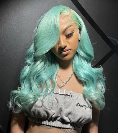 18inch Blue Body Wave Lace Front Wig Human Hair