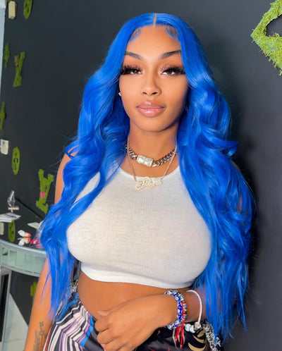 Shop Look Blue Color Human Hair Lace Front Wig