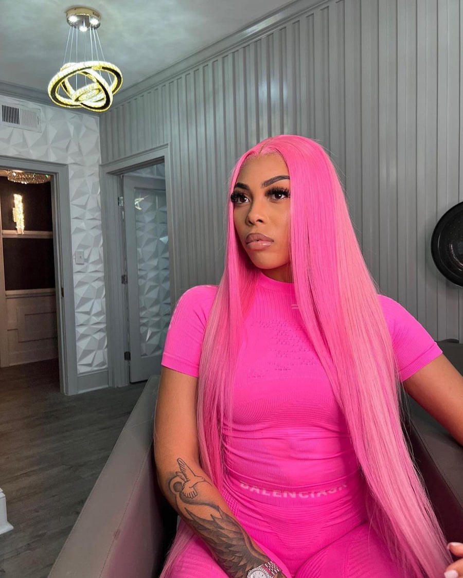 Luxury 30inch Hot Pink Straight Lace Front Wig