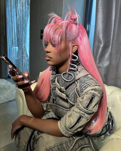 24inch Pink Straight Lace Front Wig