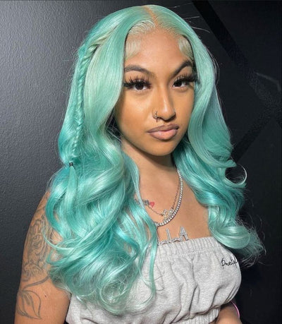 18inch Blue Body Wave Lace Front Wig Human Hair