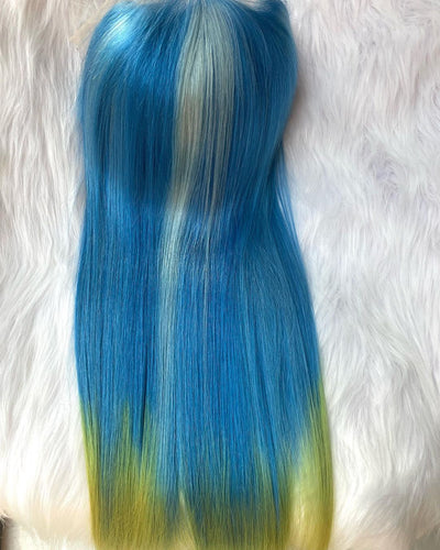 Blue and Yellow Ombre Human Hair Lace Front Wig