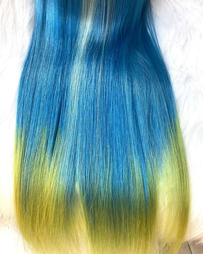 Blue and Yellow Ombre Human Hair Lace Front Wig