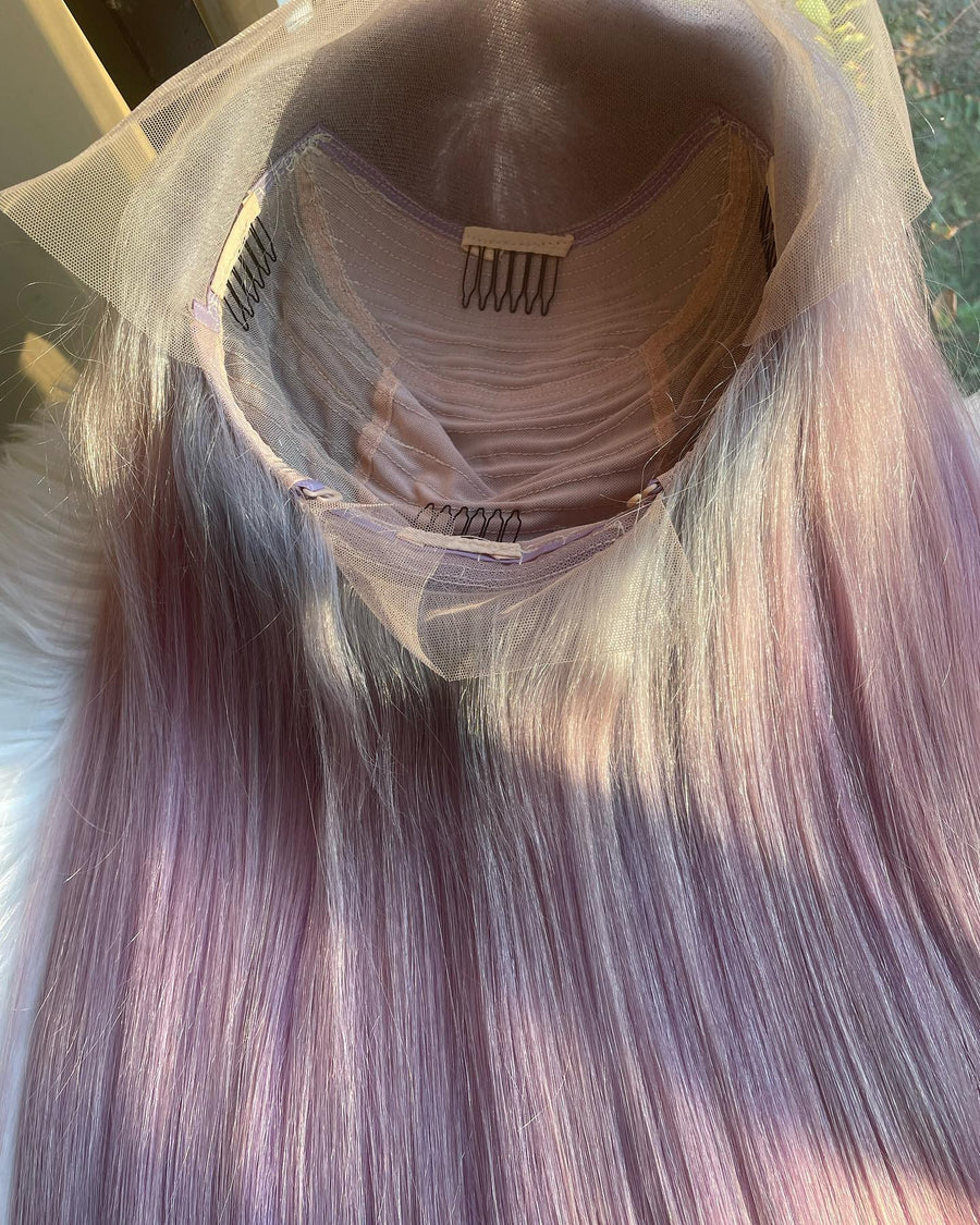 Light Blue and Pink Ombre Human Hair Lace Front Wig