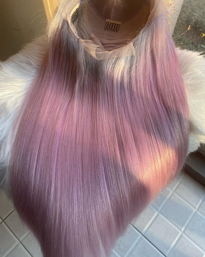 Light Blue and Pink Ombre Human Hair Lace Front Wig