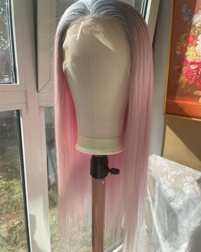 Light Blue and Pink Ombre Human Hair Lace Front Wig