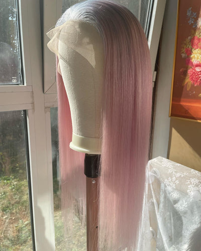Light Blue and Pink Ombre Human Hair Lace Front Wig