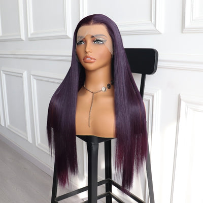 Dark Purple Wig Long Straight Synthetic Hair Wig