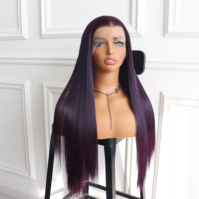 Dark Purple Wig Long Straight Synthetic Hair Wig