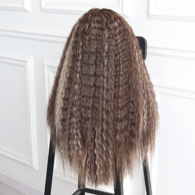 Curly Brown with Highlight 13X4 Lace Wig Synthetic