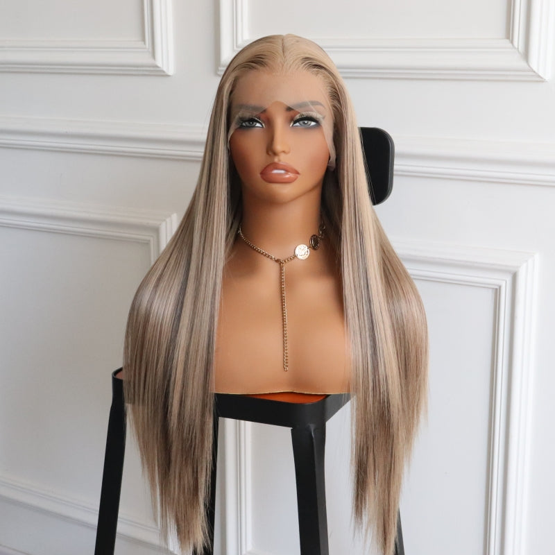 Blonde with Brown Highlight Heat Resistant Synthetic Wig  display picture 1