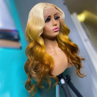 NHA Blonde Yellow Ombre Body Wave Lace Front Wig