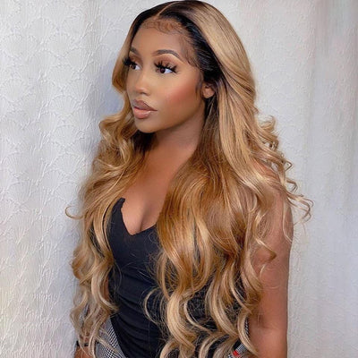 NHA Black Brown Ombre Body Wave Lace Front Wig