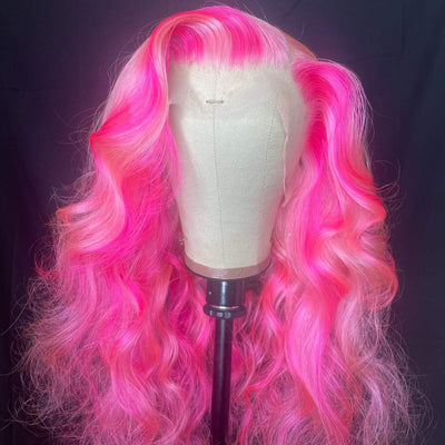NHA Hot Pink Highlight Body Wave Lace Front Wig