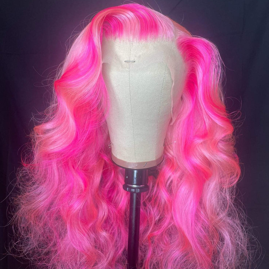 NHA Hot Pink Highlight Body Wave Lace Front Wig