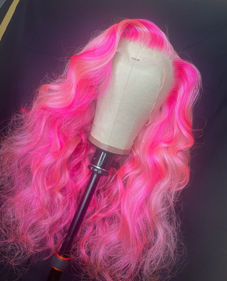 NHA Hot Pink Highlight Body Wave Lace Front Wig