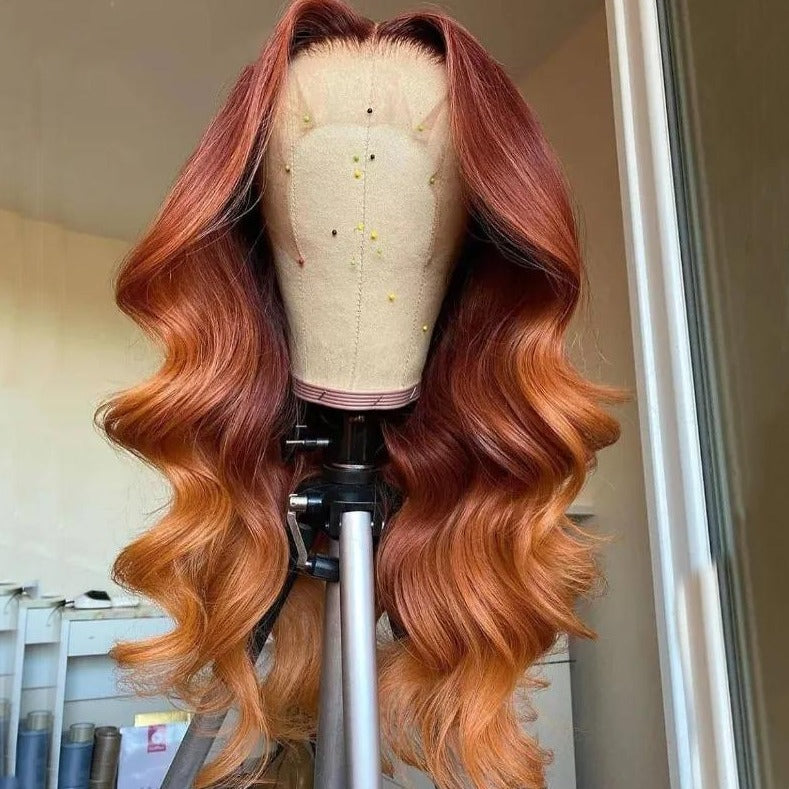 NHA Rust Ginger Color Ombre Body Wave Lace Front Wig