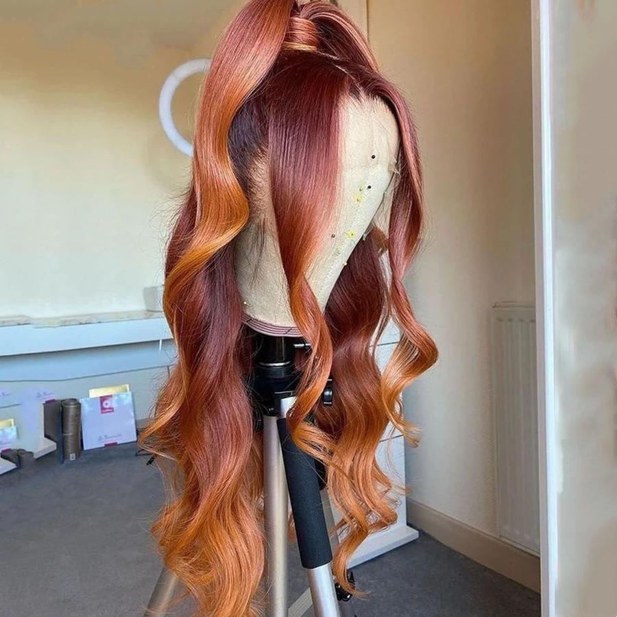NHA Rust Ginger Color Ombre Body Wave Lace Front Wig