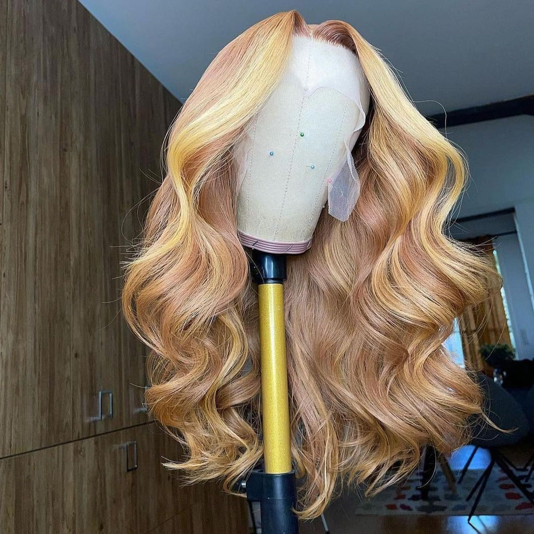 NHA Yellow Blonde Highlight Body Wave Lace Front Wig  display picture 2