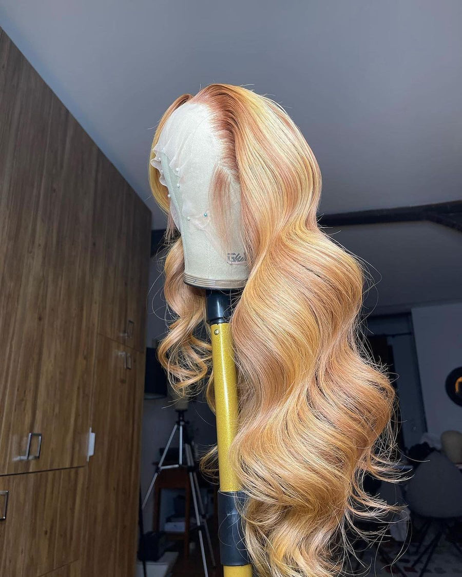 NHA Yellow Blonde Highlight Body Wave Lace Front Wig