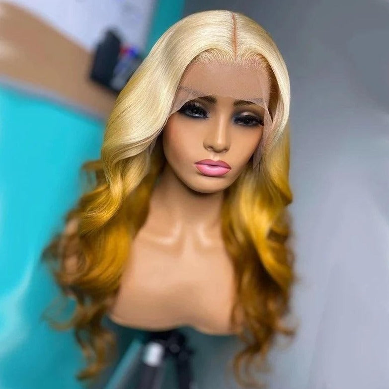 NHA Blonde Yellow Ombre Body Wave Lace Front Wig