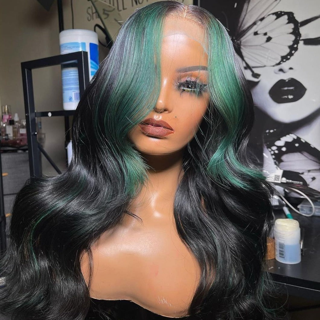 NHA Green Black Ombre Body Wave Lace Front Wig – newhairagenda display picture 1