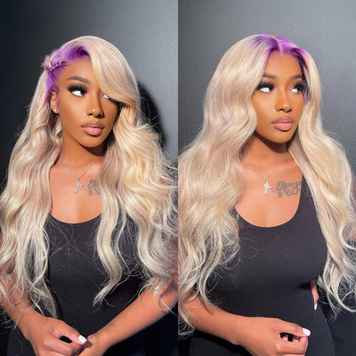 NHA Blonde Wig with Purple Root Lace Front Wig