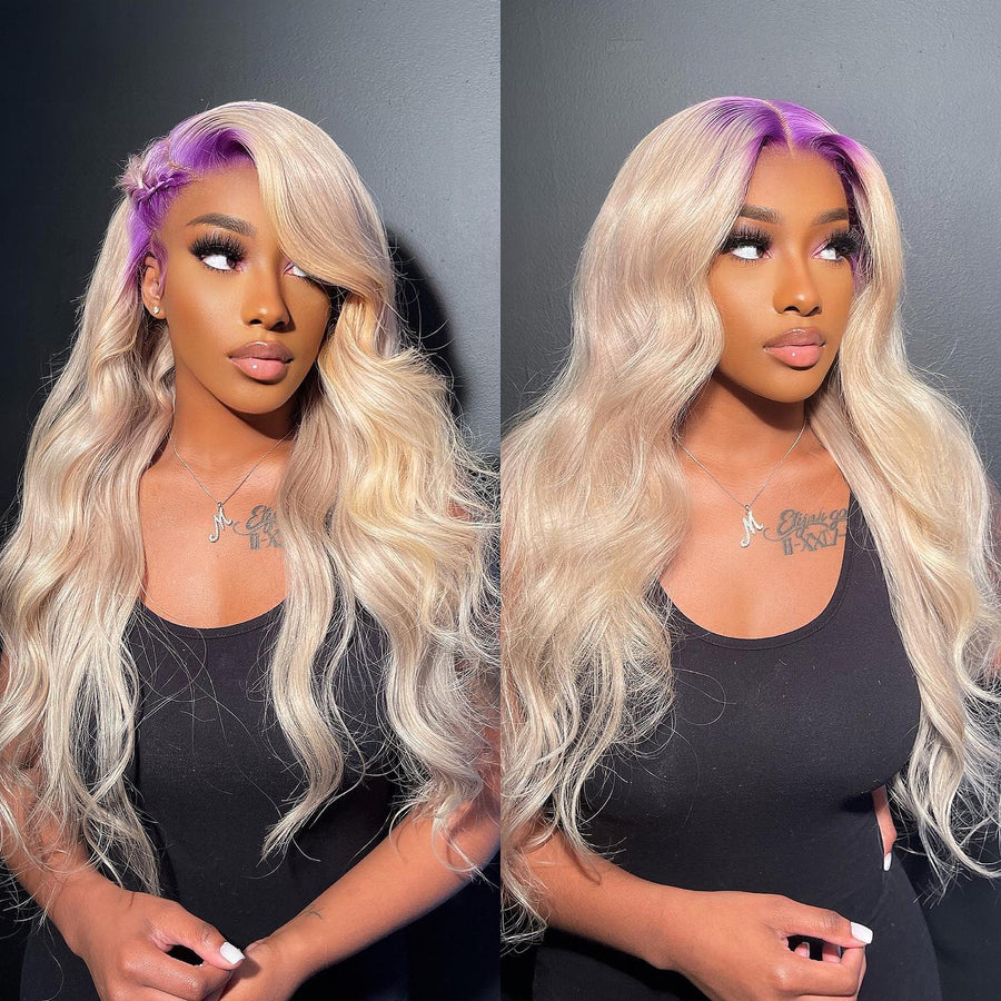 NHA Blonde Wig with Purple Root Lace Front Wig