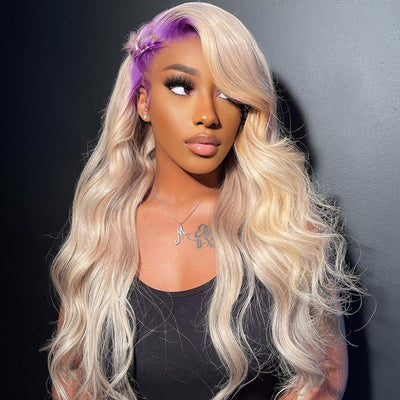 NHA Blonde Wig with Purple Root Lace Front Wig