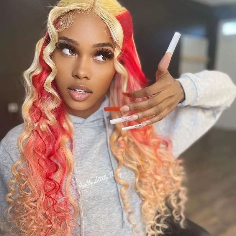 NHA Blonde with Red Highlight Lace Front Wig