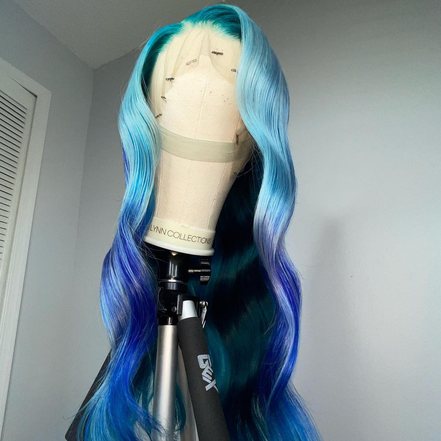 NHA Blue Color Ombre Wavy Lace Front Wig