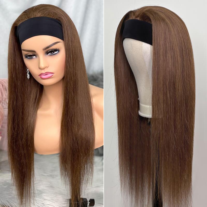 Dark Brown HeadBand Human Hair Wig New Fashion