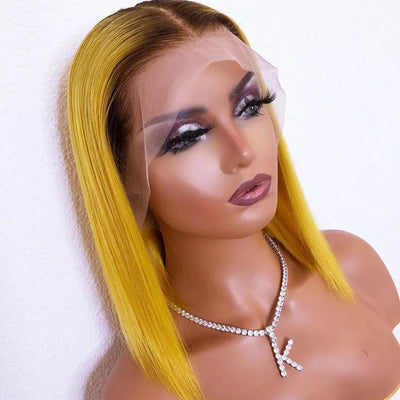 Brown Yellow Ombre Bob Lace Front Wig