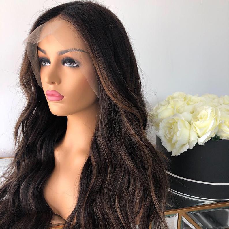 Natural Wavy Lace Front Wig with Framing Highlights
