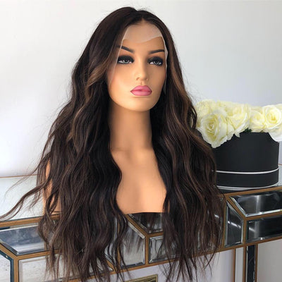 Natural Wavy Lace Front Wig with Framing Highlights