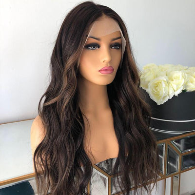 Natural Wavy Lace Front Wig with Framing Highlights