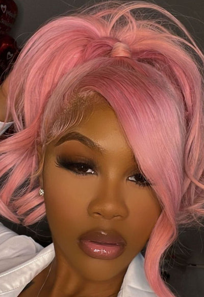 Shop Look Pink Color Human Hair Lace Front Wig