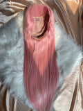 Light Peach Pink Long Straight Ombre Lace Front Wig