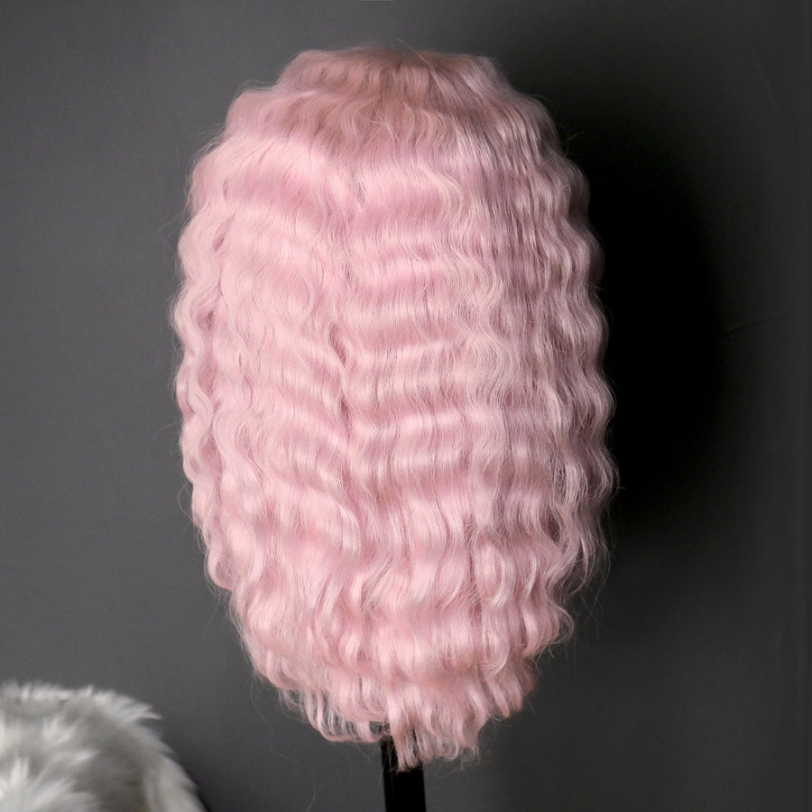NHA Cute Pink Curly Bob Lace Wig