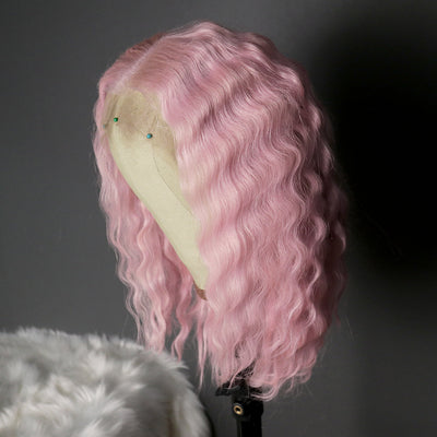 NHA Cute Pink Curly Bob Lace Wig
