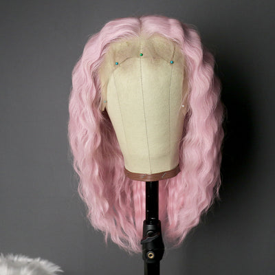 NHA Cute Pink Curly Bob Lace Wig