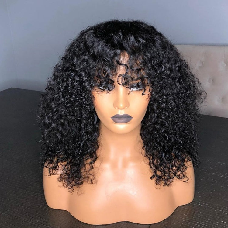 NHA Curly Wig with Bang Natural Color Lace Front Wigs