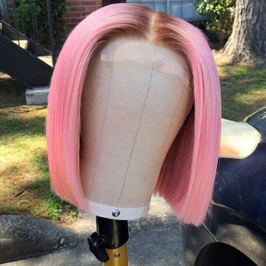 NHA Cute Pink Wig with Brown Root 10inch