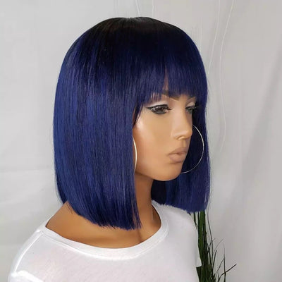 NHA Dark Blue Bob Wig With Bang